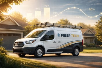 Fiber technician service van with overlaid cost and efficiency metrics