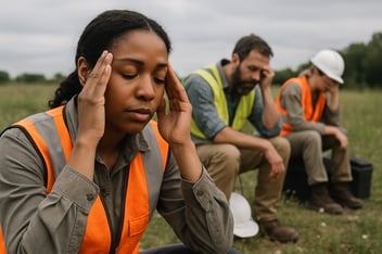 group of field people looking tired