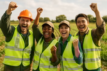 cheering field workers