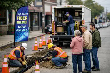 field engineeers installing new fiber and advertising to customers