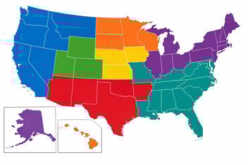 map of the usa with coloured territories