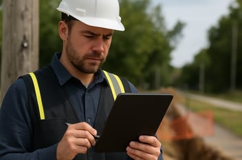 Field Service engineer in the field on tablet
