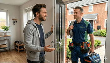 fiber technician at the door