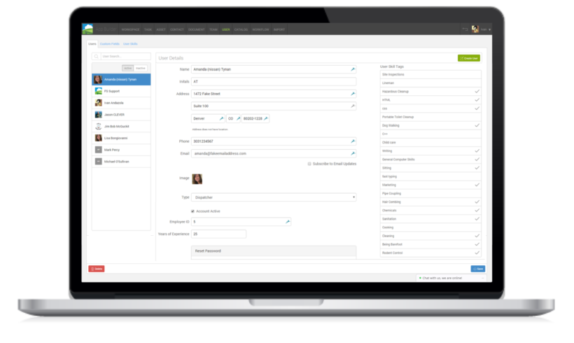 field technician skill tagging