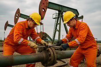 2 men working on oil pipeline
