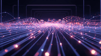 Futuristic light lines depicting fiber data transfer